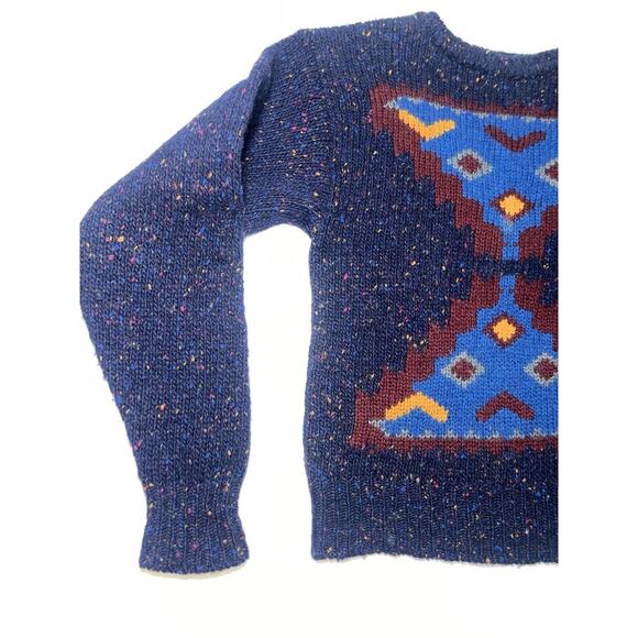 Geometric Rainbow Speckled Navy Blue Wool Sweater - Picture 5 of 15